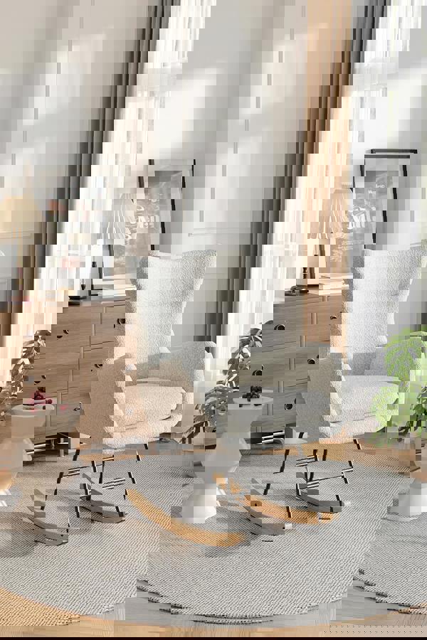 Living and Home Comfy Netural Bouclé Upholstered Rocking Accent Chair with High Backrest and Armrests