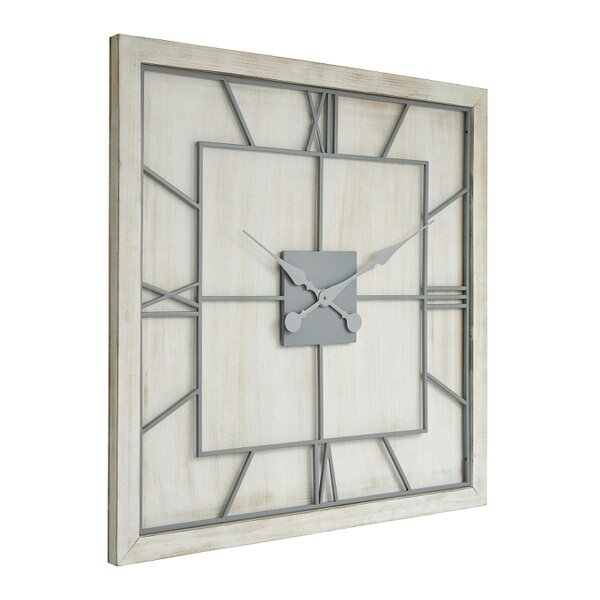 Wyld Haus Large White Washed Square Rustic Grey Skeleton Wall Clock