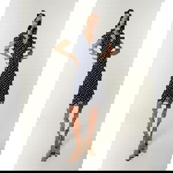 Blue Vanilla Polka Dot Mesh Frill Sleeve Wrap Dress With Tie Waist