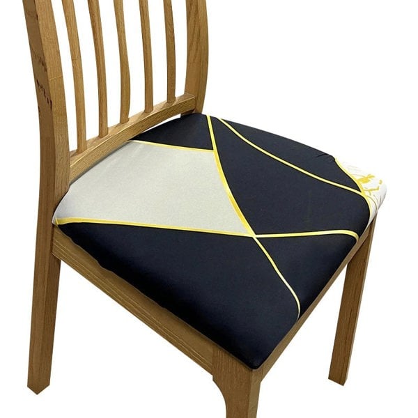 Anyseat Chair Cover Black and White Gold Linear Design Stretch Seat Cover for Home Dinning Kitchen Washable Removable