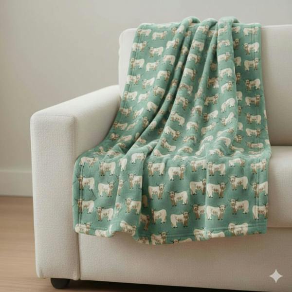 Highland Cow Green Throw 120x150cm