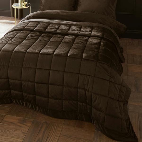 Catherine Lansfield Kingsley Matt Velvet Quilted Bedspread Chocolate