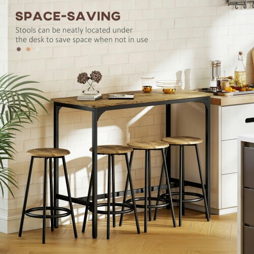 Wyld Haus Soka Wooden Brown And Black 5 Piece Industrial Bar Table And Stool Set