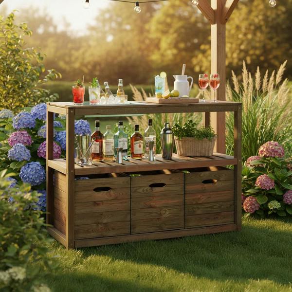 Cerland Choko Wooden Garden Bar 1.3m x 0.9m x 0.45m Garden Bar with Storage