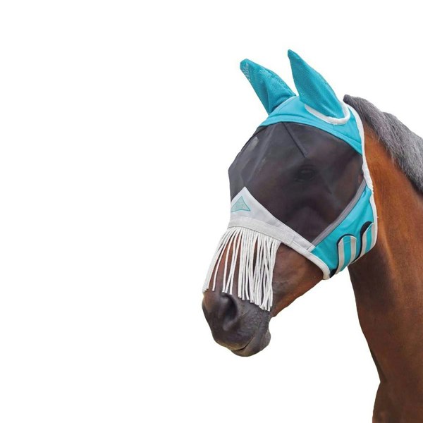 Shires Fine Mesh Horse Fly Mask With Ears & Nose Fringe - Teal