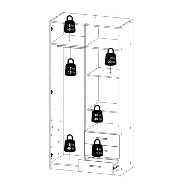 Furniture To Go Sprint Wardrobe with 2 Doors + 3 Drawers in Matt Grey