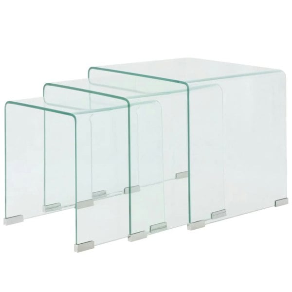 Berkfield Three Piece Nesting Table Set Tempered Glass Clear