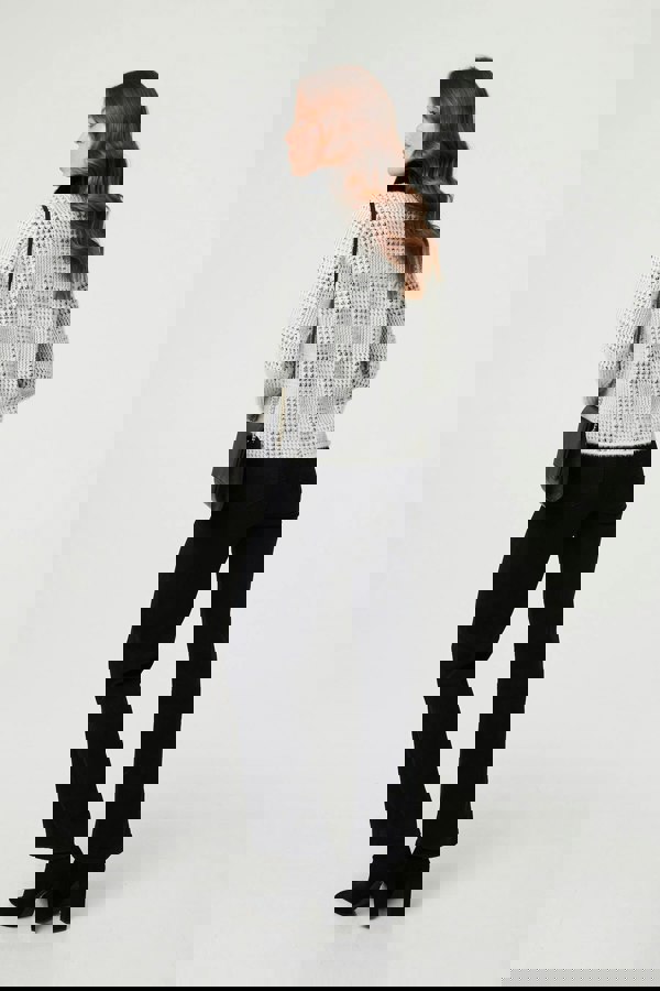 Black | Checked Faux Fur Long Sleeve Jacket
