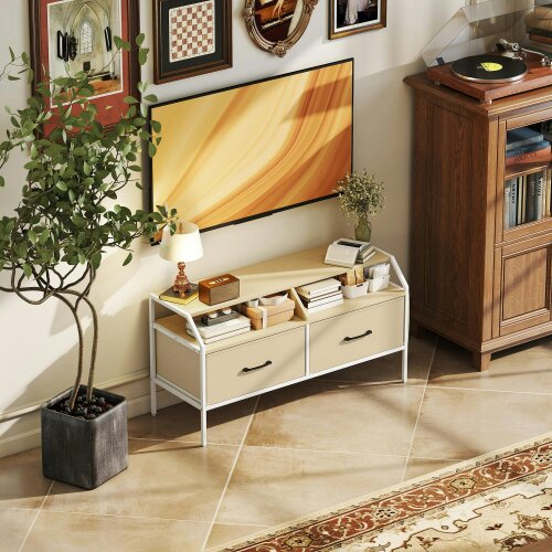 Wyld Haus Avamira Small 98cm Natural and White TV Stand With Foldable Drawers for TV's up to 55 Inches