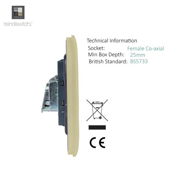 Trendi Switch 1 Gang Female Co-Axial Television Socket in Champagne Gold