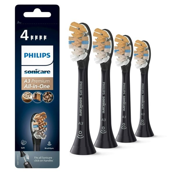 Philips Sonicare A3 HX9094/11 Premium All-in-One Brush Heads 4pk Black