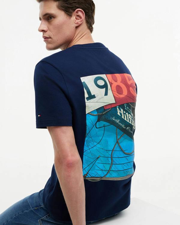 Tommy Hilfiger Nautical Back Photo Mens T-Shirt - Carbon Navy