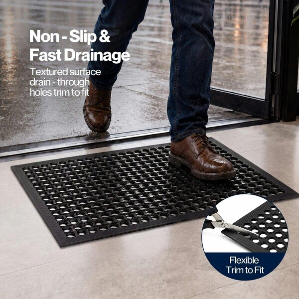Marlow Door Mat Outdoor Rubber Drainage Slip-Resistant for Garage Entry Black