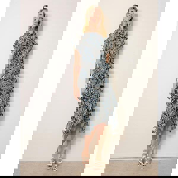 Blue Vanilla Paisley Print Angel Sleeve Asymmetric Midi Dress