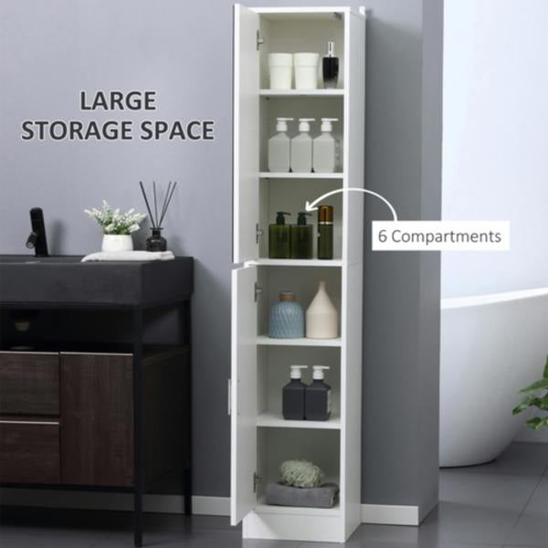 Dyzi Tall Mirrored Bathroom Cabinet 5 Shelves Adjustable Storage White