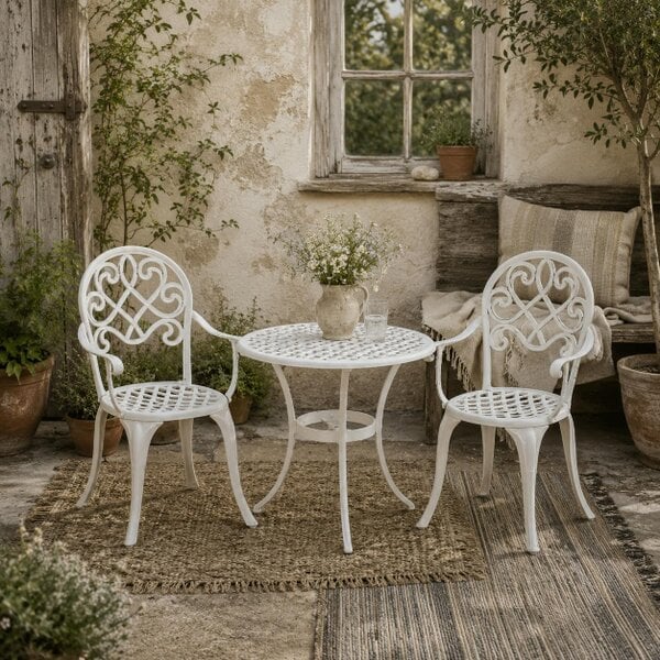 Wyld Haus Safa 3 Piece Elegant Aluminium Garden Bistro Set In White