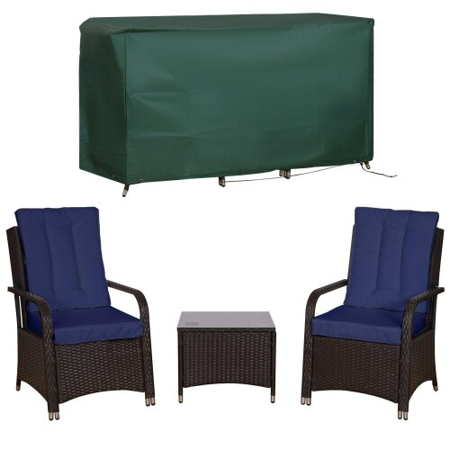 Wyld Haus Rereha Dark Blue Rattan 3 Piece Bistro Set With Glass Table And Protective Cover