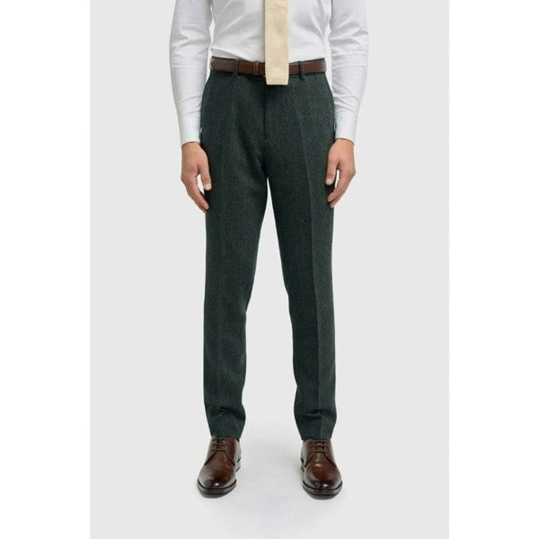 House Of Cavani Thomas - Men's Olive Wool Blend Herringbone Tweed Trousers