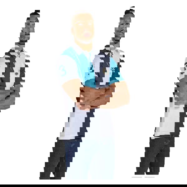 Raging Bull Mens Harlequin Cut and Sew Panel Rugby Polo Shirt - Teal - 