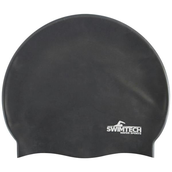 SwimTech Unisex Adult Silicone Swim Cap - Black - 