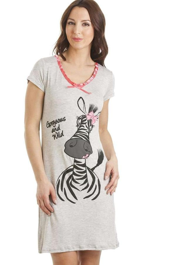 Grey Short Sleeve Zebra Motif Nightdress