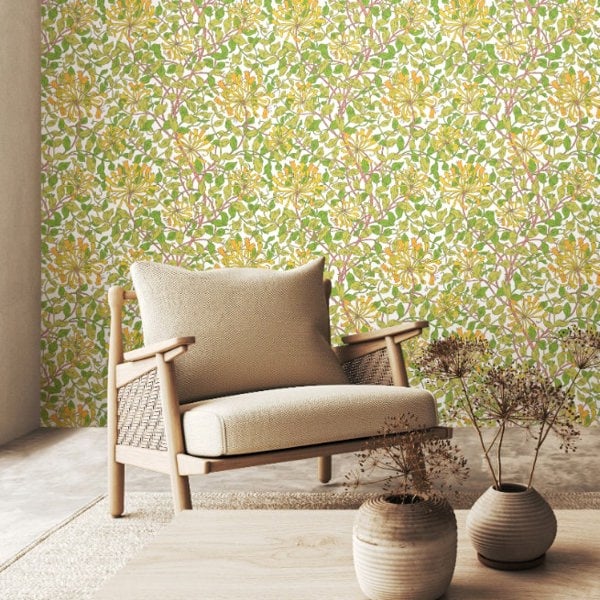 Honeysuckle Leaf Trail Sunshine Yellow 10m Wallpaper