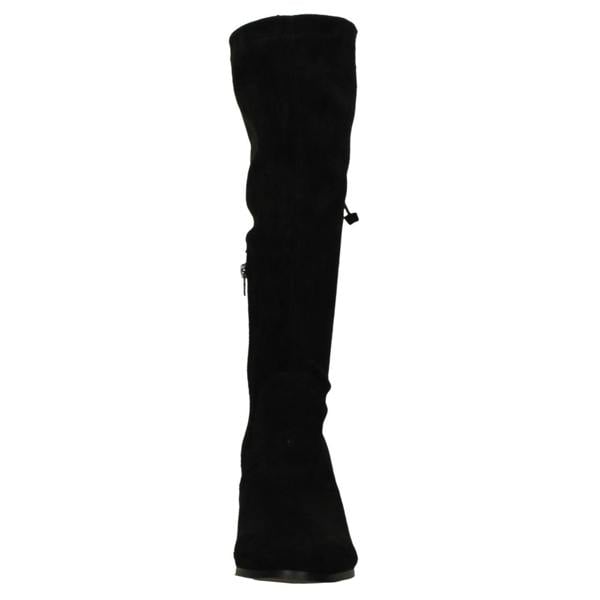 Spot On Ladies Spot On Mid Block Heel High Leg Boot with Back Tie and Inside Zip F51246