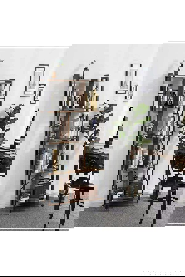 Living and Home Industrial Style 5 Tier Bookcase Metal Frame