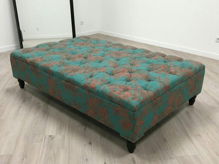 ISTOOLS Premium Teal Blue Floral Chenille Footstool – Luxury Comfort UK - 50 x 30 Inches (127 x 76cm)