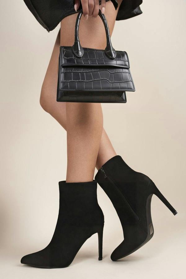 Lia Pointed Toe High Heel Ankle Boots With Side Zip - Black