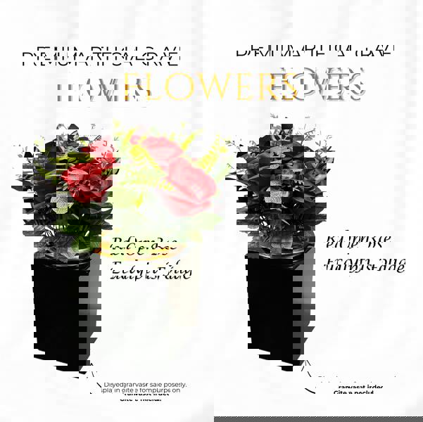 Memorials Direct Premium Artificial Grave Flowers – Red Open Roses with Eucalyptus (25cm) | Memorial Vase Pot