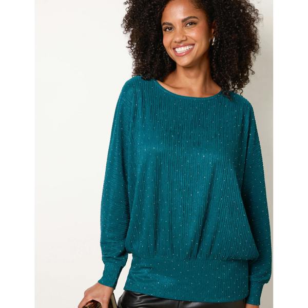 Blue Vanilla Rhinestone Batwing Top