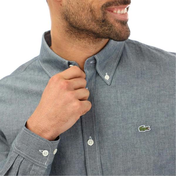 Lacoste Mens Denim Long-Sleeved Shirt - Dark Grey - 