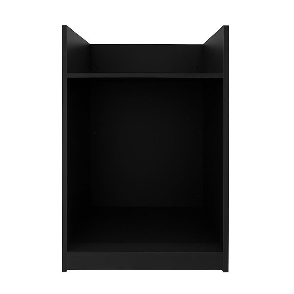 Black shop counter till block TB60 with a sleek, minimalist design featuring an open shelf for storage and organization