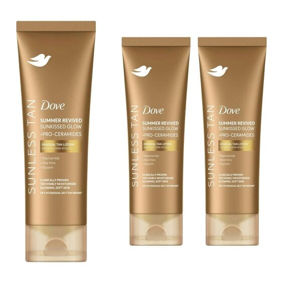 Dove Summer Revived Tanning Lotion 200ml 3 Pack, Medium to Dark Sunkissed Glow
