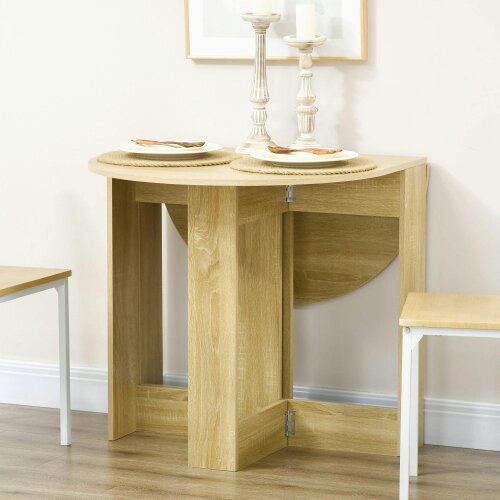 Wyld Haus Vietma Wooden Oak Folding Drop Leaf Dining Table For Compact Kitchens