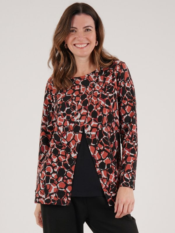 TIGI-Wear Mock Cardi All Over Animal Print Top