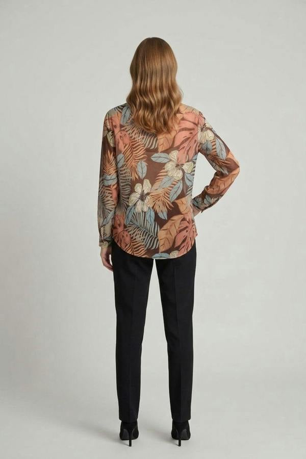 Brown | Leaf Print Long Sleeve Relaxed Shirt