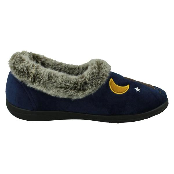 Padders Ladies Padders Slippers With Cats Motifs With A Faux Fur Trim Anna