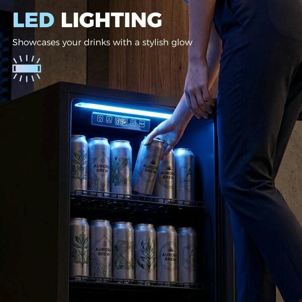 Bobobiy 90L Drinks Fridge, 139 Can Under Counter Freestanding Beer Fridge with LED Light