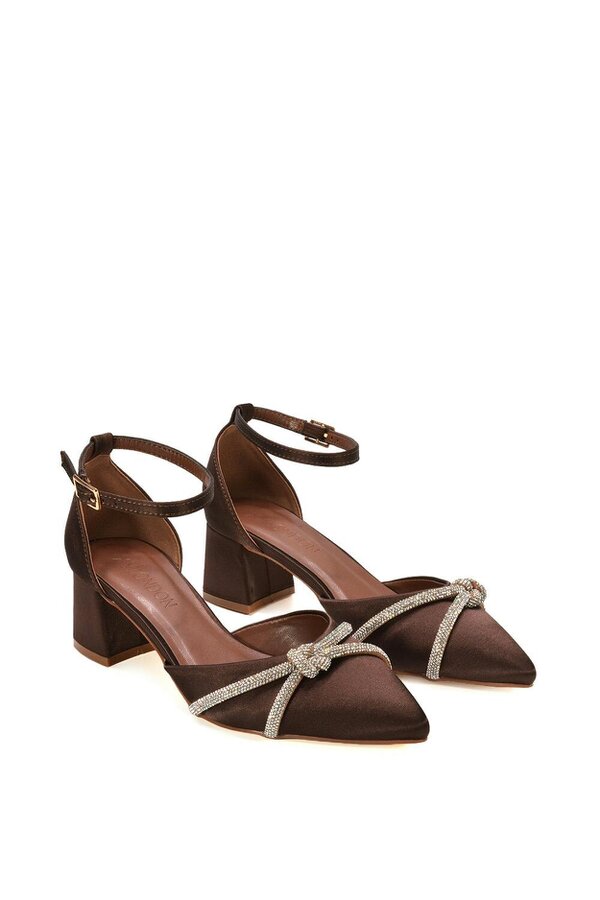 XY LONDON Ankle Strap Pointed Toe Diamante Mid Block Heels
