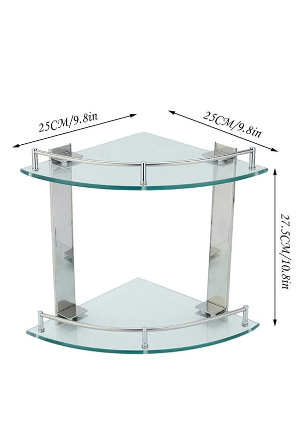 Living and Home 2-Tier Tempered Glass Corner Shelf Bathroom Wall Mounted