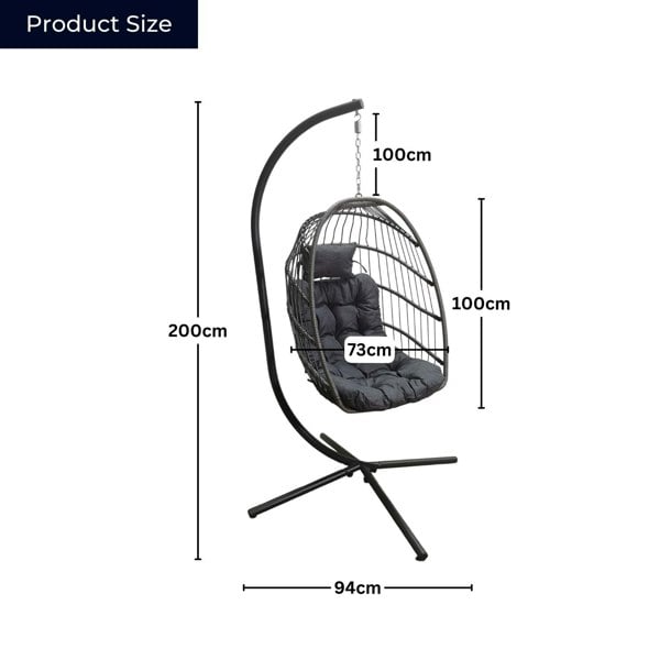 Samuel Alexander Hanging Egg Chair With Stand Waterproof Cover And Cushions Steel Frame Rattan Outdoor Swing Chair - Grey