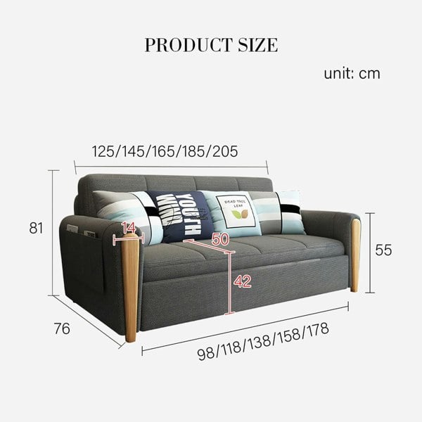 Mavis Two Seater Sofa Bed, Dark Grey-Weilai Concept-Weilai Concept
