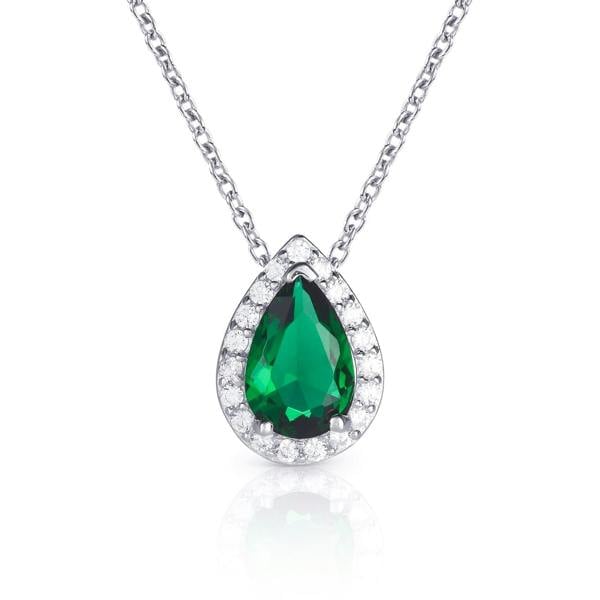 namana 925 Sterling Silver Pear Drop Green Halo Pendant Necklace for Women