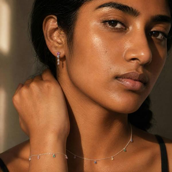 Gold Trip Rainbow Multi Gemstone Asymmetric Earrings