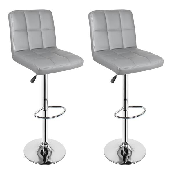 Gr8 Home 2x Light Grey Faux Leather Swivel Bar Stools Chrome Gas Lift Breakfast Chairs Set