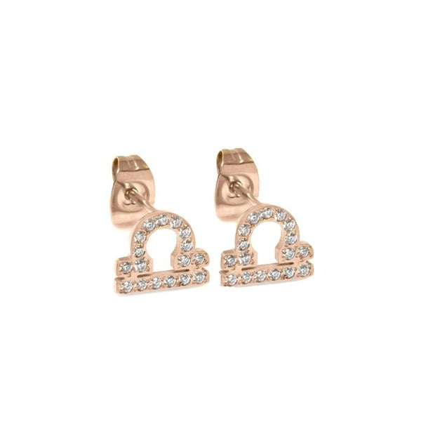 Say It With Libra Earrings with CZ Stones - Rose Gold Plated