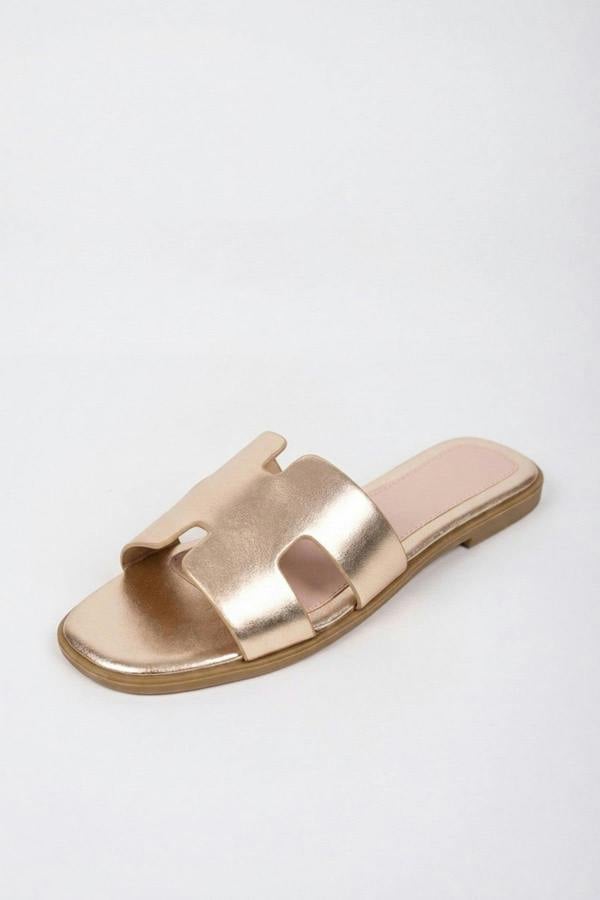 Aria Womens H-Strap Flat Slide Sandals - GOLD
