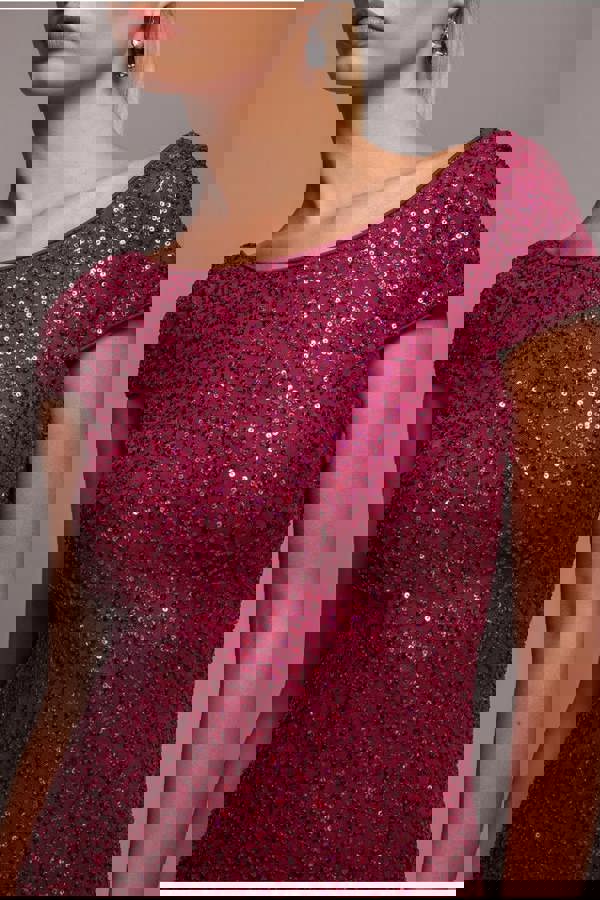 Cowl Back Sequin Maxi - Burgundy DR3191